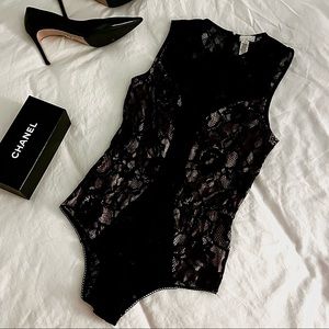 {fleur du mal} black & blush eyelash lace bodysuit
